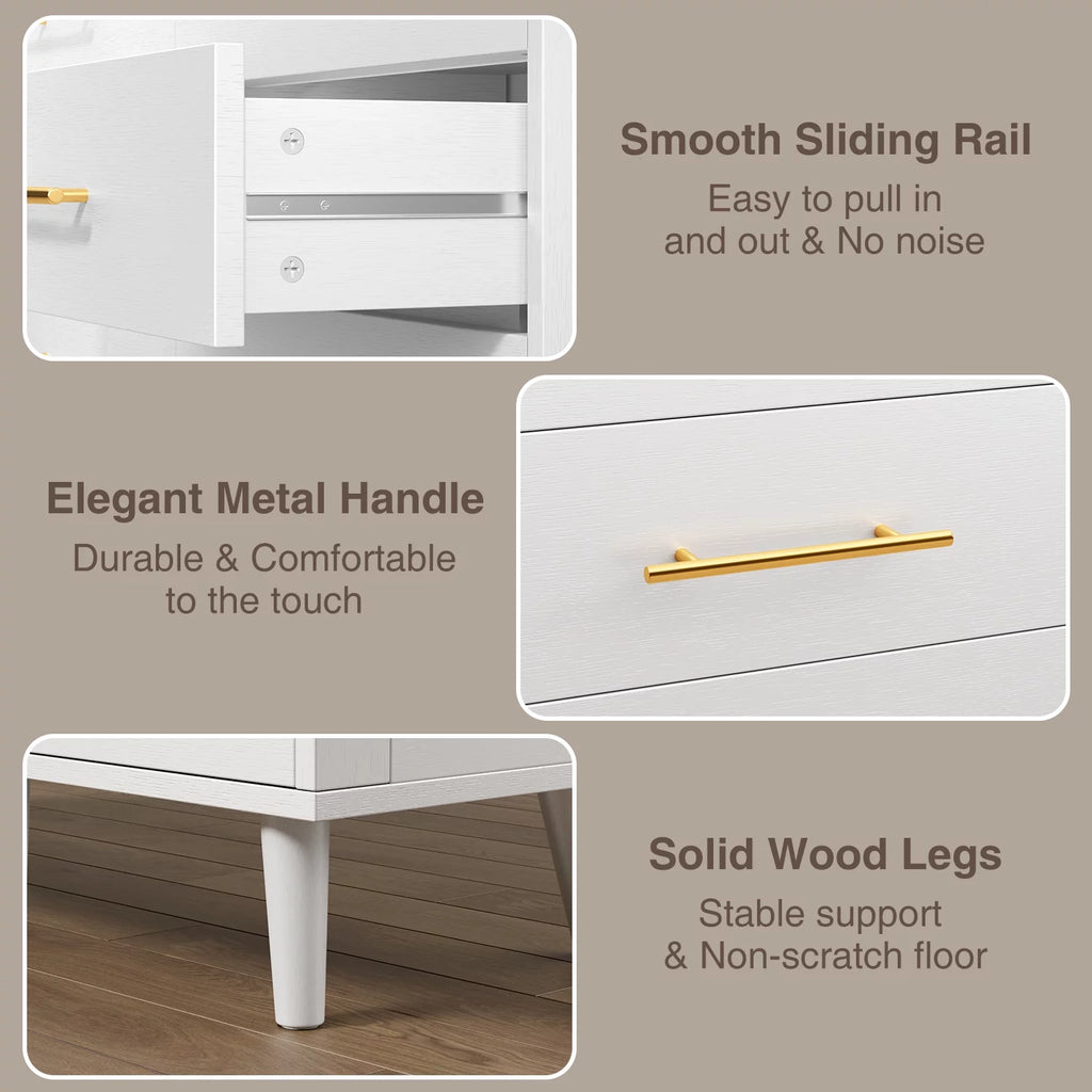 White 6 Drawer Dresser with Gold Handles A991735