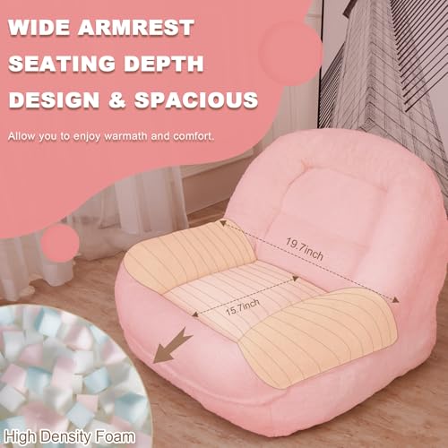 Pink Plush Bean Bag Chair with Armrests W956113