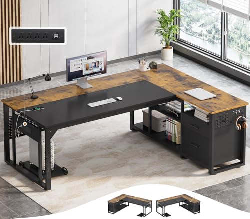 71 in Reversible L Shaped Desk with File Drawers L237