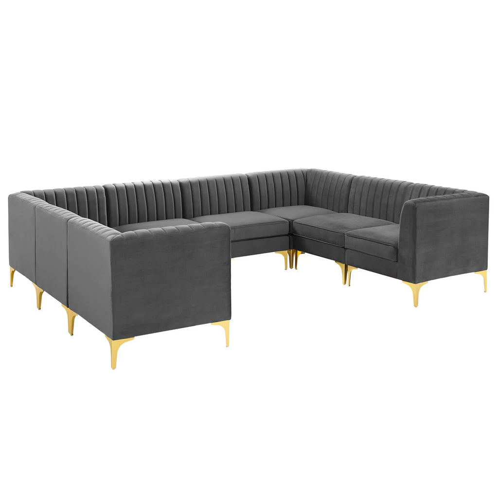 Gray Velvet 8-Piece Sectional Sofa S717899