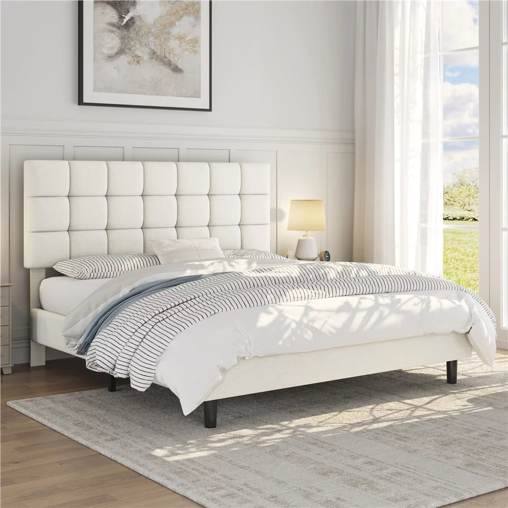 Queen Size Beige Upholstered Platform Bed J88236