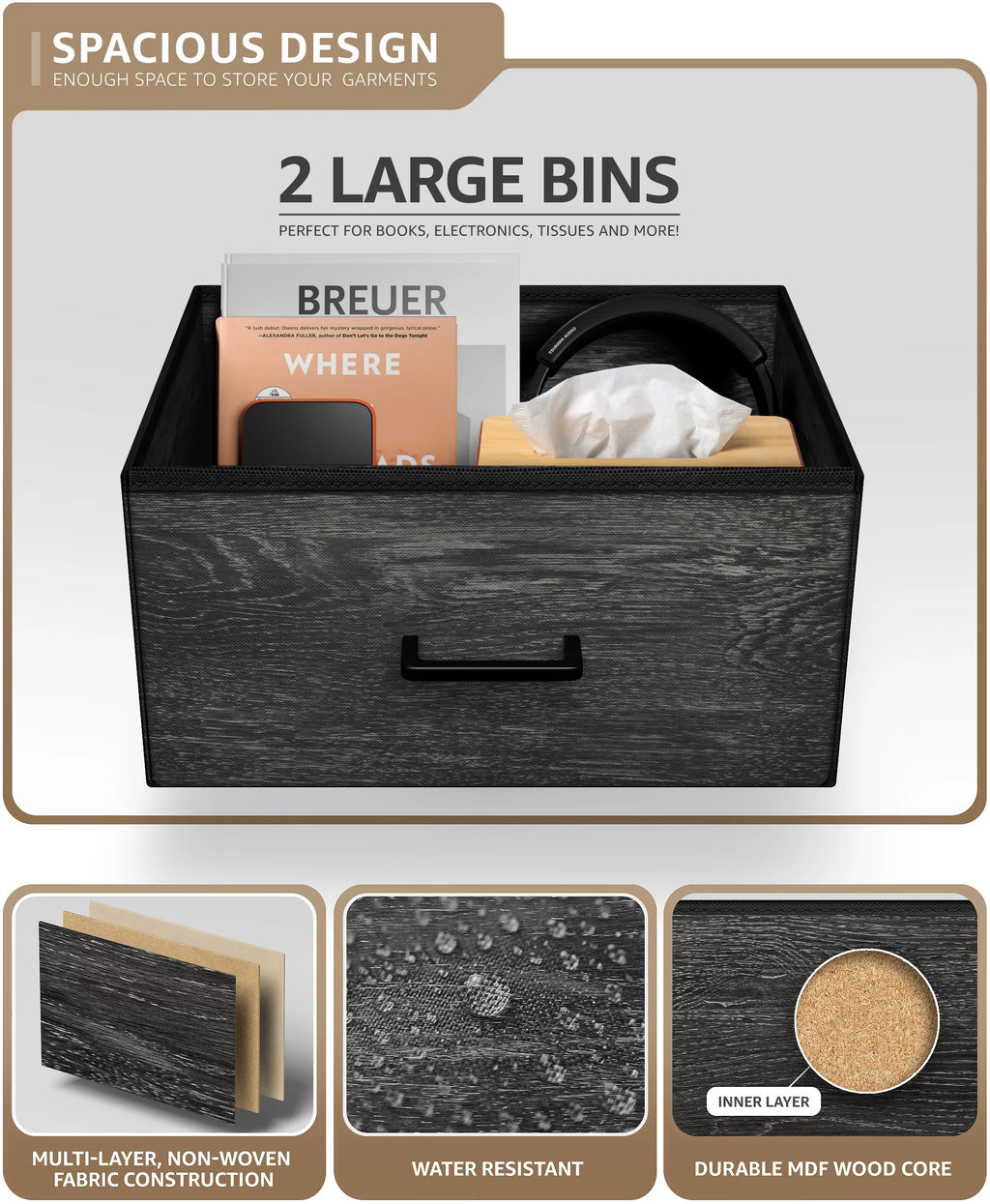 2 Faux Wood Drawer Nightstand Dresser G7367