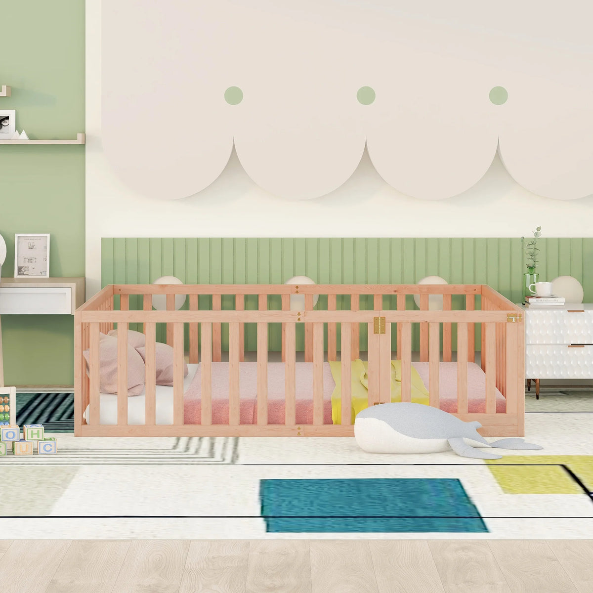Full Size Wood Daybed Frame with Fence N473374