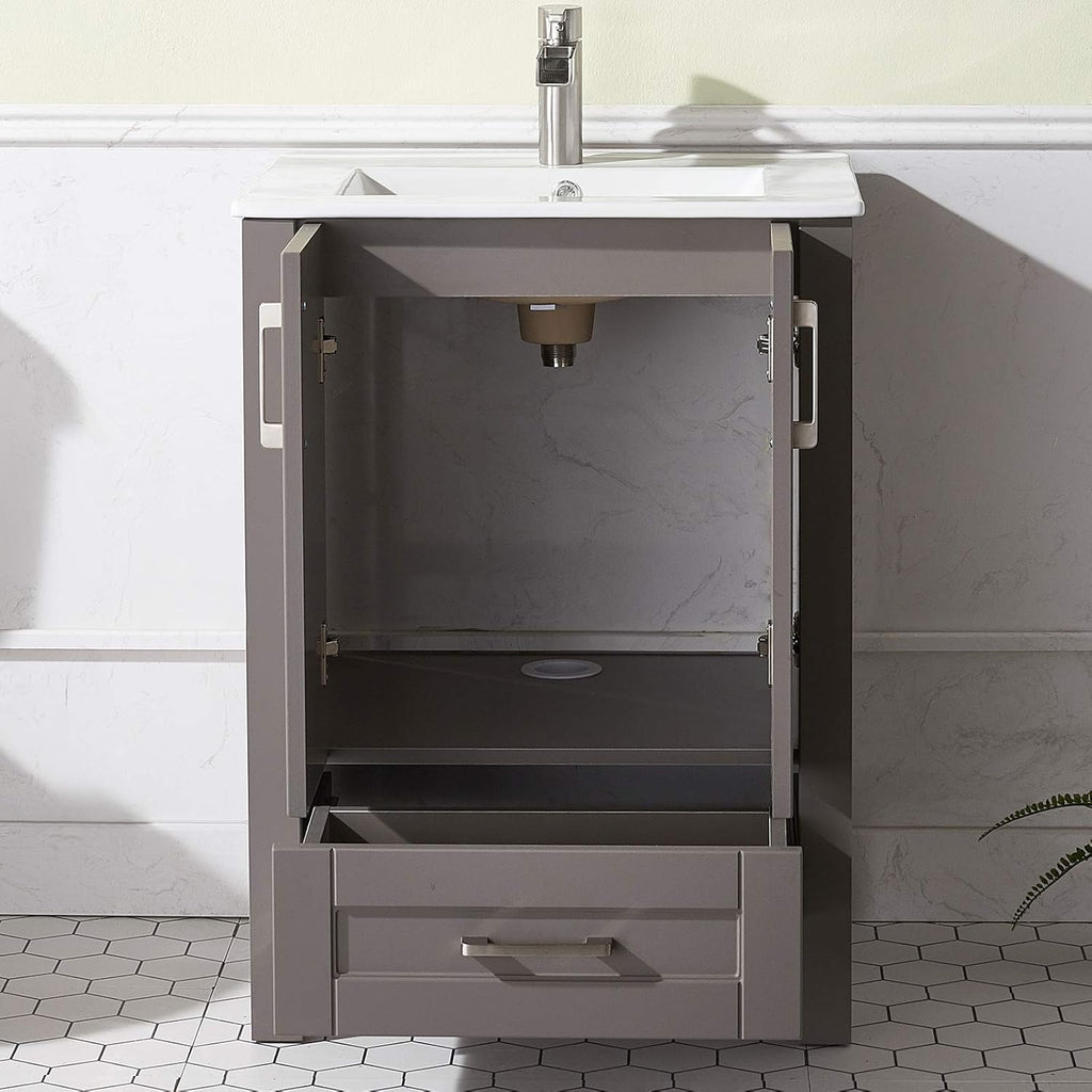 24 Inch Grey Wood Bathroom Vanity with Ceramic Sink F727