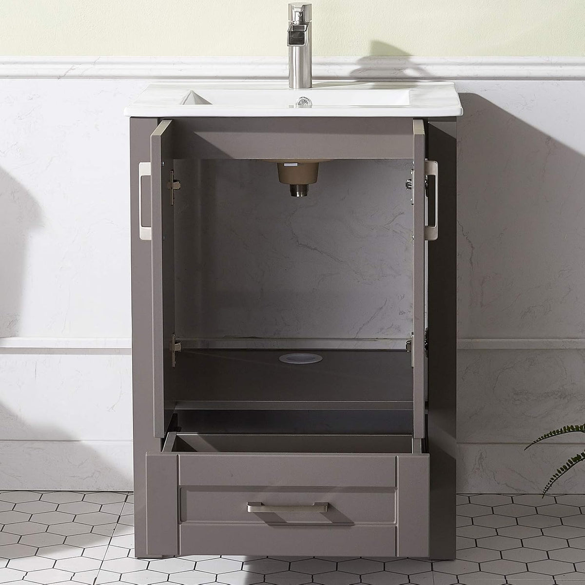 24 Inch Grey Wood Bathroom Vanity with Ceramic Sink F727