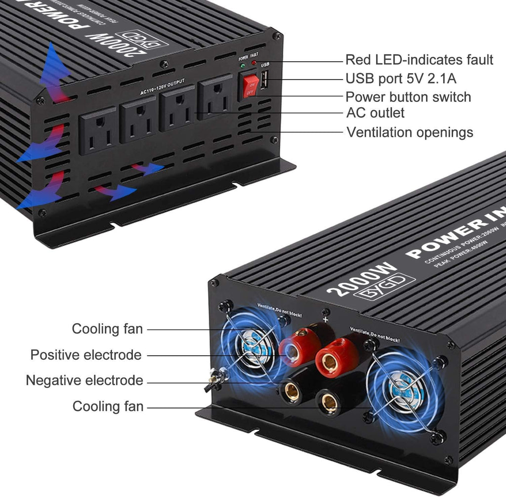 2000W Power Inverter 12V to 110V Modified Sine Wave with 4 AC Outlets L783