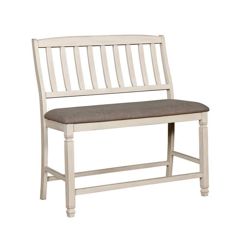 Antique White Fabric Pub Bench J4374