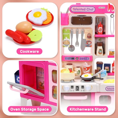 Pink Kids Play Kitchen Set with Sound & Light E9130