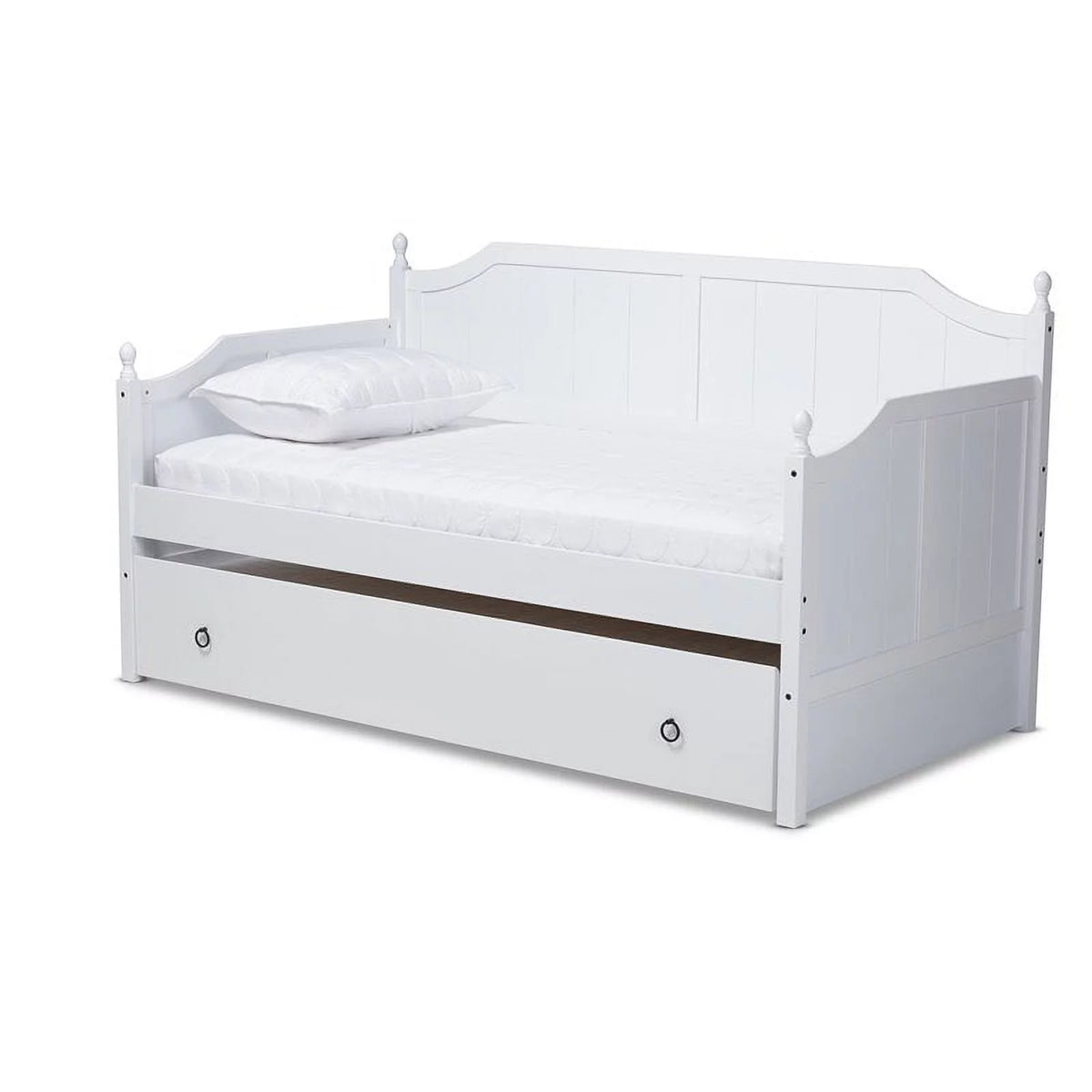 White Farmhouse Wood Twin Daybed with Trundle N9603