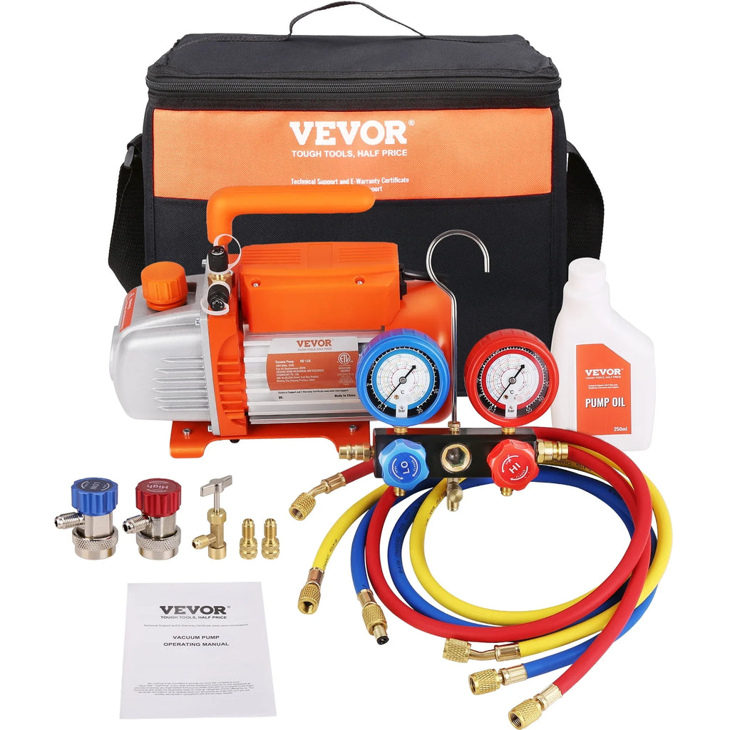 120V 1/5 HP 3.5 CFM HVAC Vacuum Pump with Gauge Set M800
