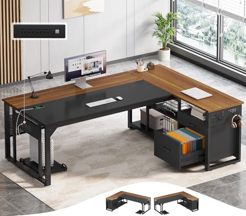 71 in Reversible L Shaped Desk with File Drawers L237