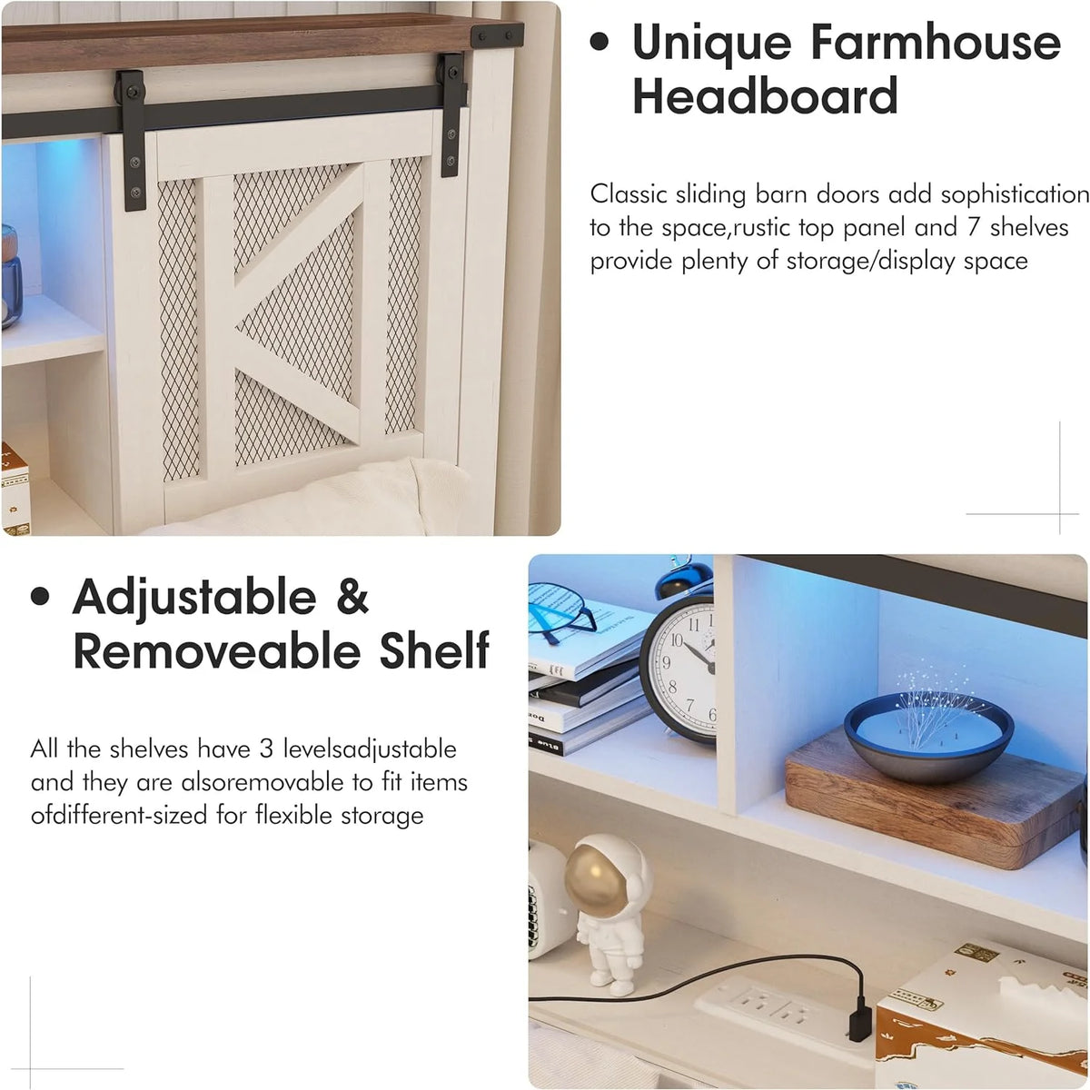 White Queen Size Metal Bed Frame with Headboard and Storage E227669