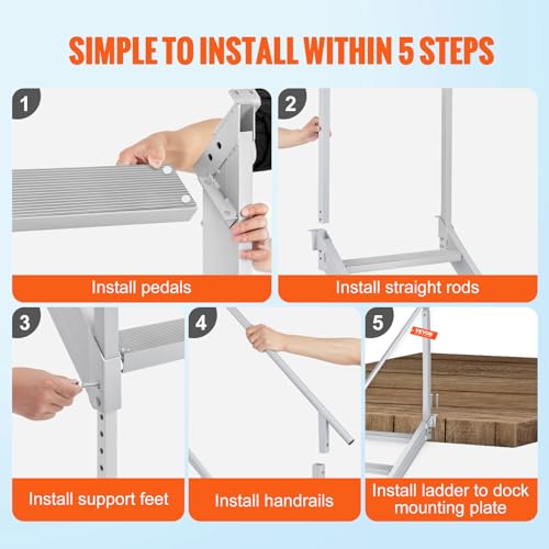 4 Steps 500lbs Adjustable Aluminum Dock Stairs with Handrails L116579