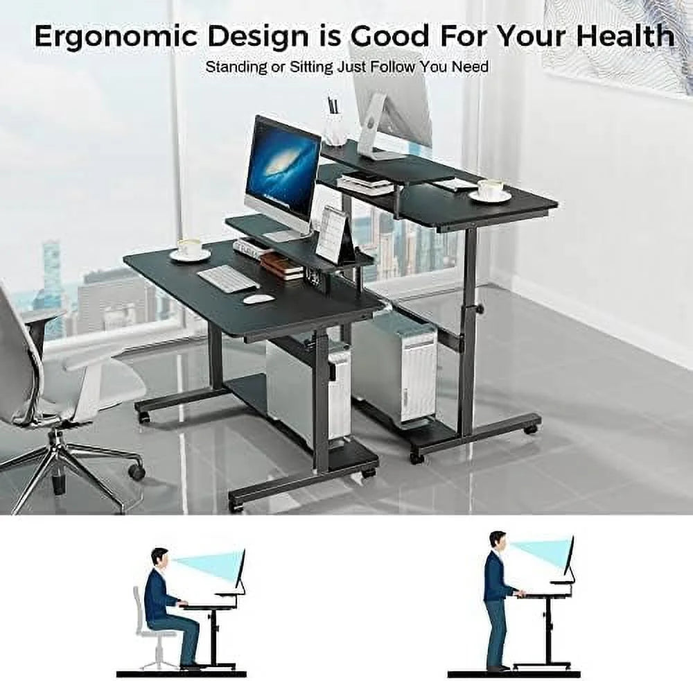 41 Inch Height Adjustable Mobile Standing Desk with Hutch M546074