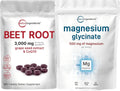 Magnesium Glycinate 500mg Capsules & Beet Root 3,000mg Tablets Bundle Pack A242