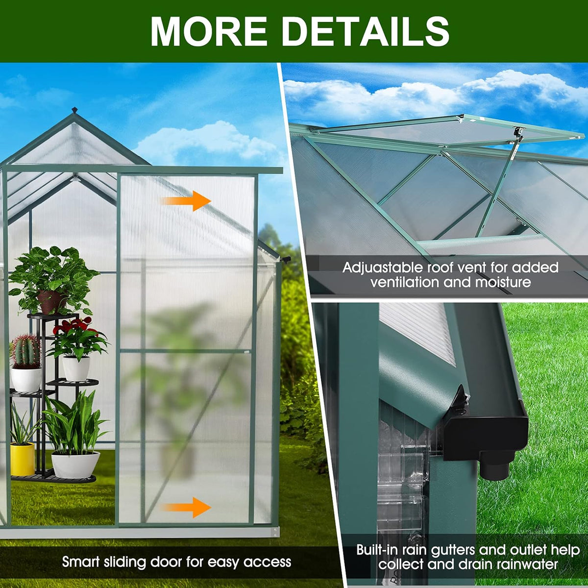 Polycarbonate Greenhouse with Sliding Door 8' x 6' N2338