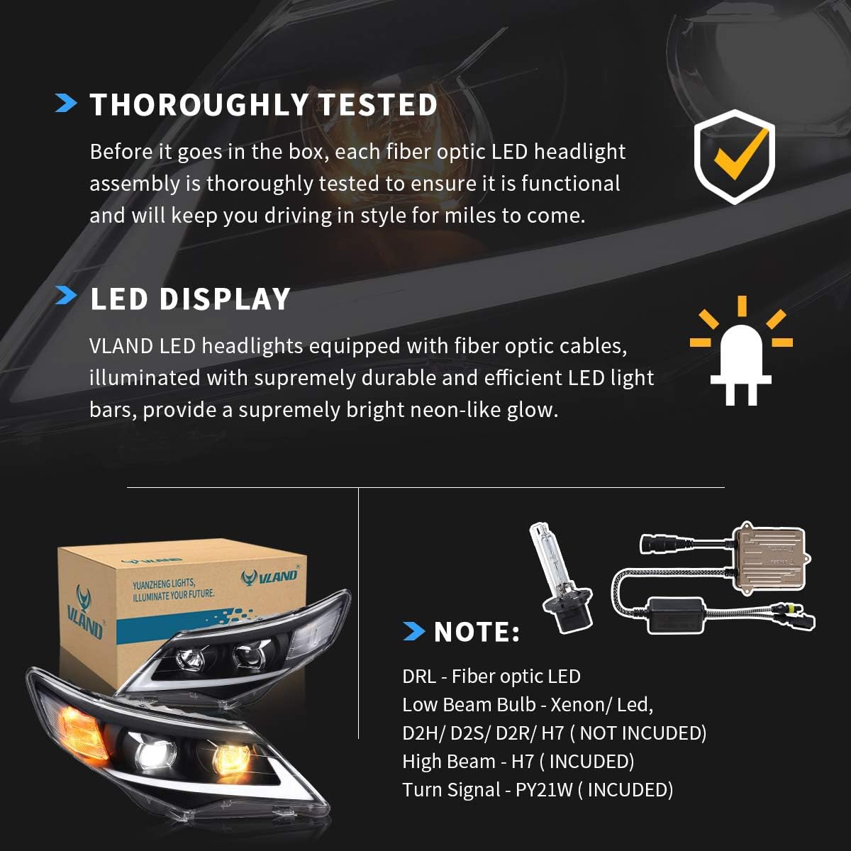 LED Projector Headlights with H7 Halogen High Beam F9302