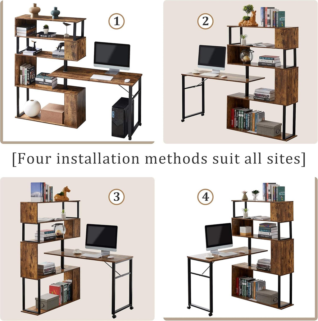 L-Shaped Rotating Computer Desk with Lockable Casters H3407
