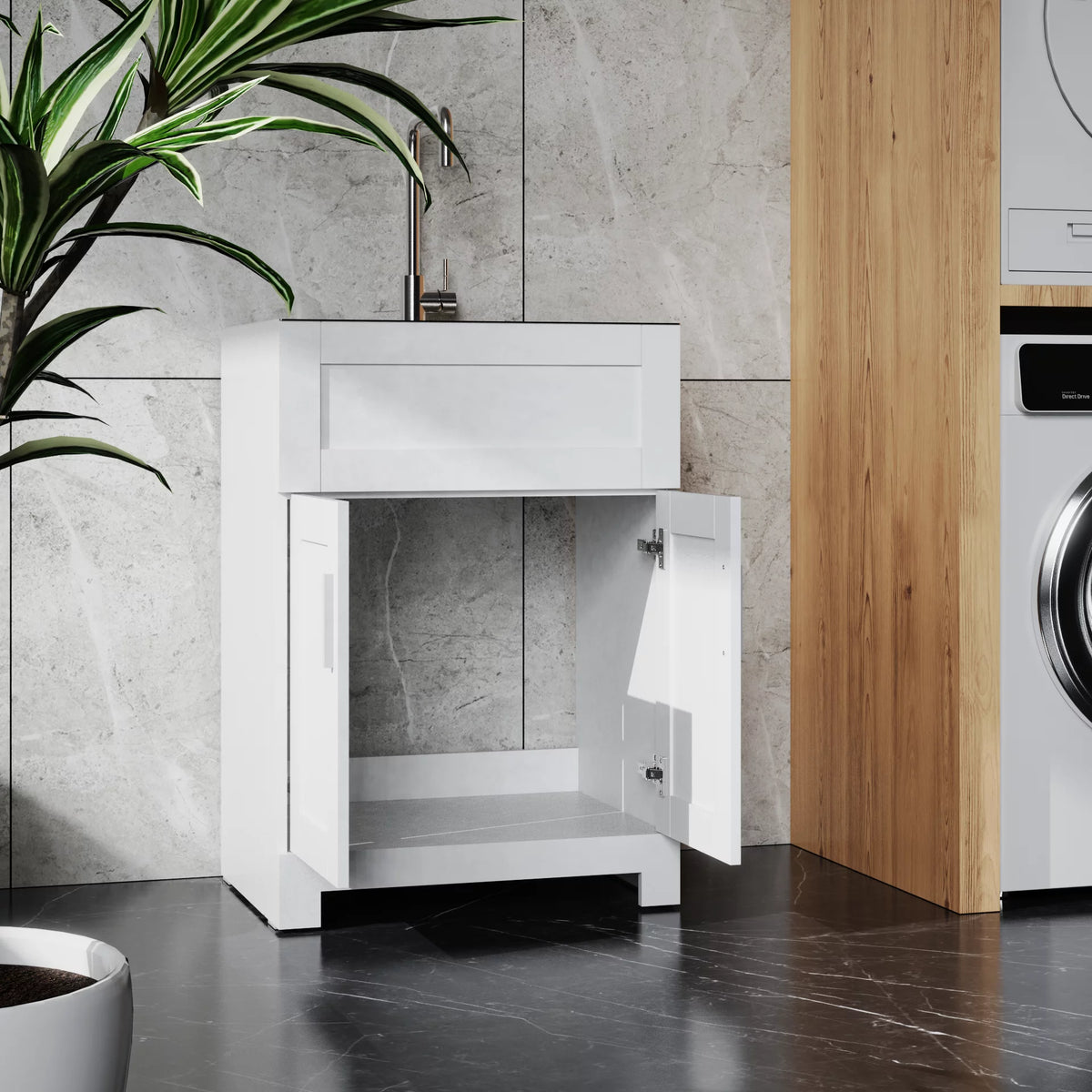 24in White Laundry Tub Cabinet with Stainless Steel Combo P925