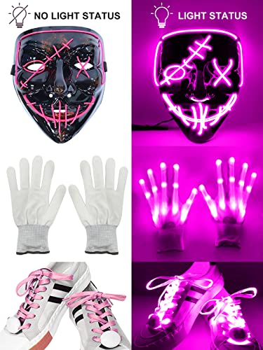 Halloween LED Mask Light Up Gloves and Glow Shoelaces D4295