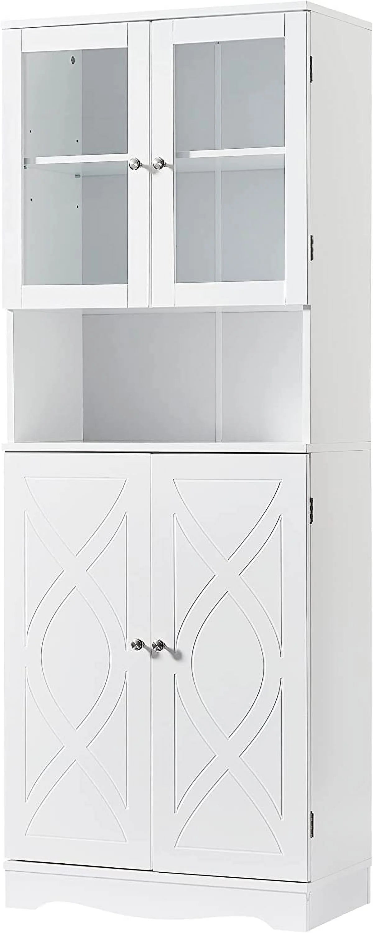 White Bathroom Storage Cabinet with Glass Doors and Adjustable Shelves D392
