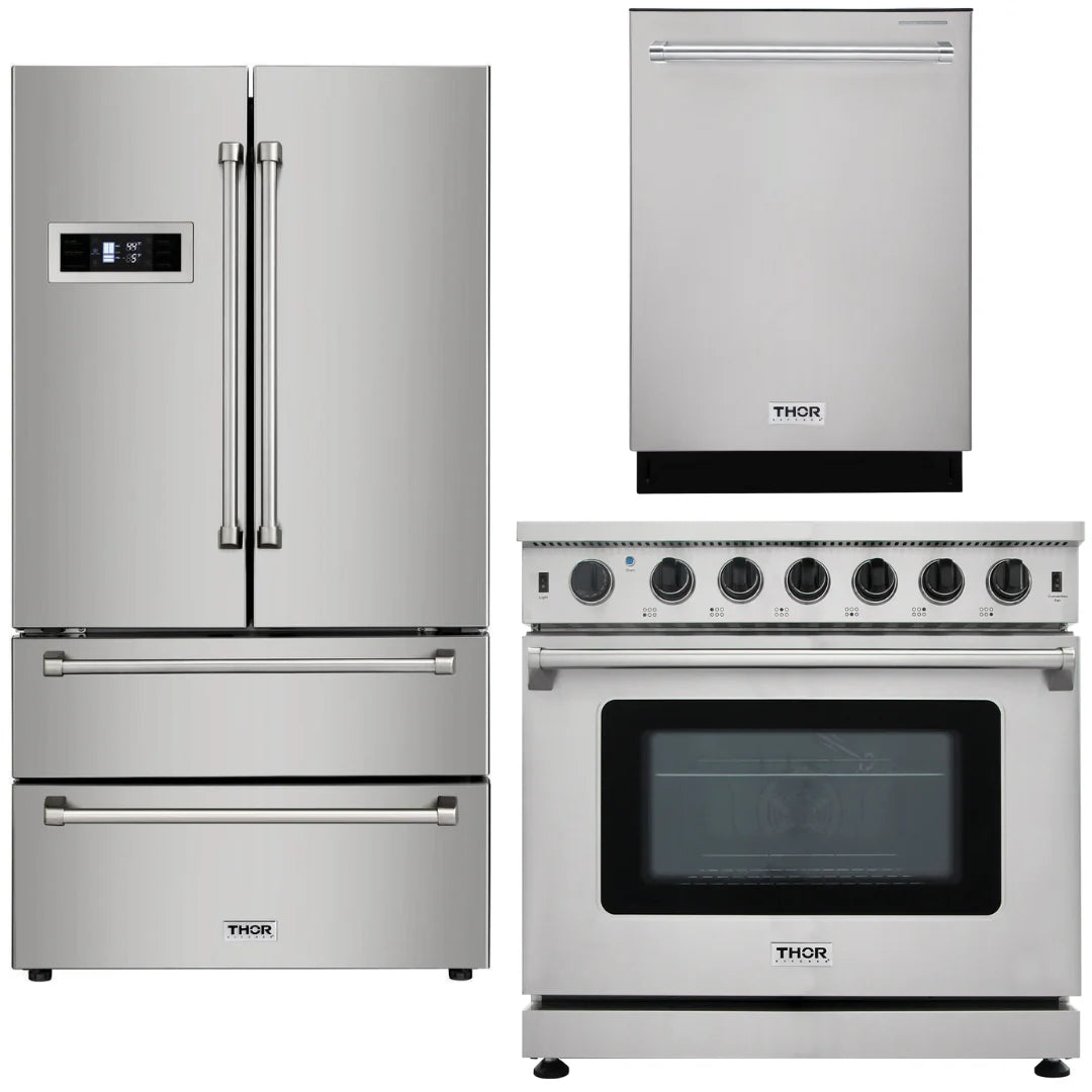36 in. Liquid Propane Range, Refrigerator, Dishwasher M4069