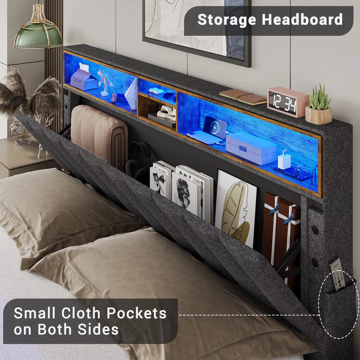 Queen Size LED Bed Frame with Outlet and USB Ports D1167