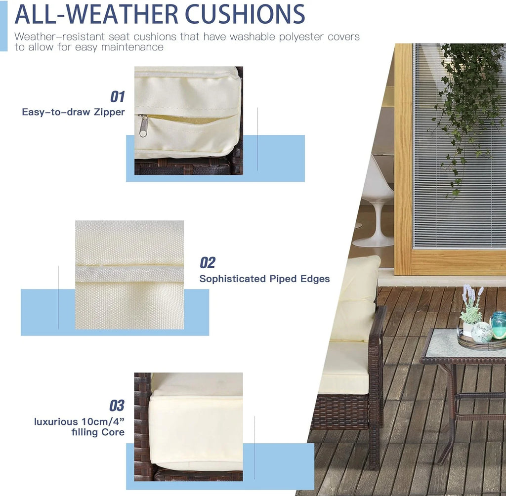 Cream White PE Wicker Patio Furniture Set M22176