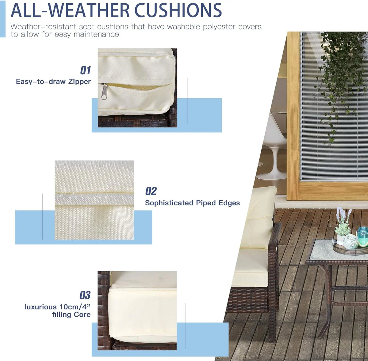 Cream White PE Wicker Patio Furniture Set M22176