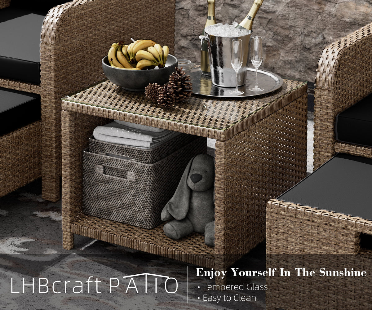 5 Piece PE Wicker Rattan Patio Conversation Set F436
