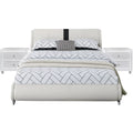 Queen White Platform Bedroom Set with Striped Headboard J4045