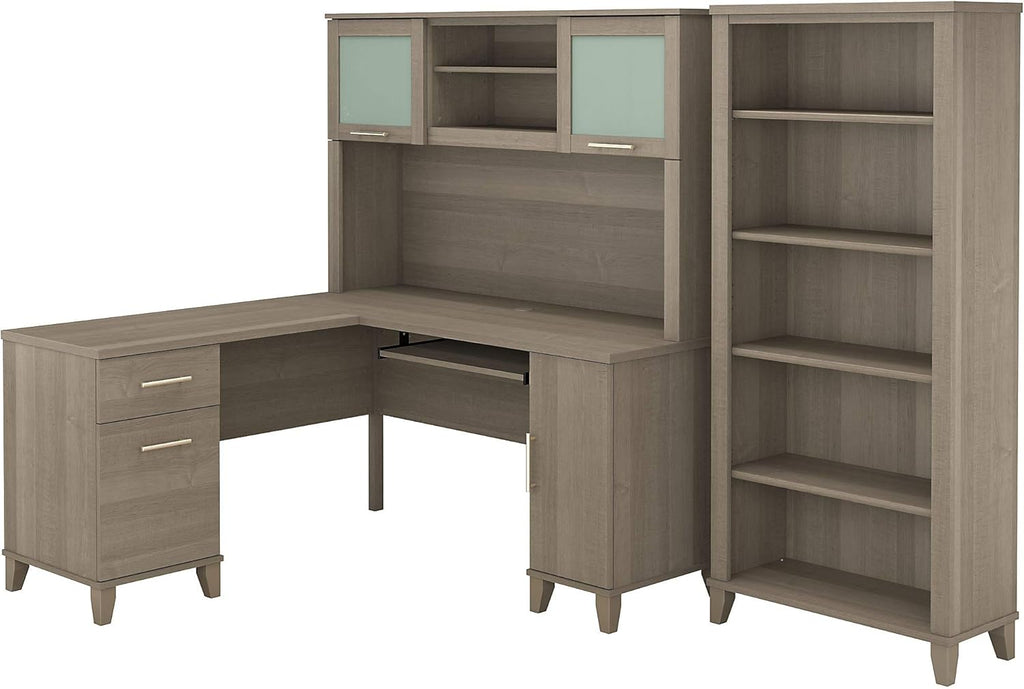 L Shaped Desk with Hutch and 5 Shelf Bookcase S6983