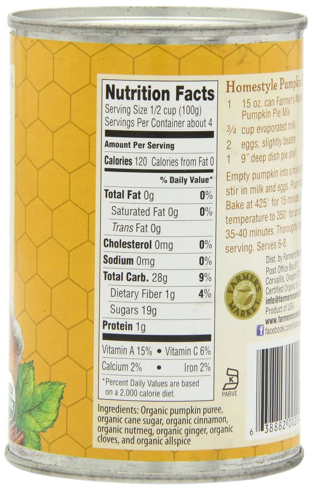 Organic Canned Pumpkin Pie Mix 15-Ounce Cans Pack Of 12 O7606