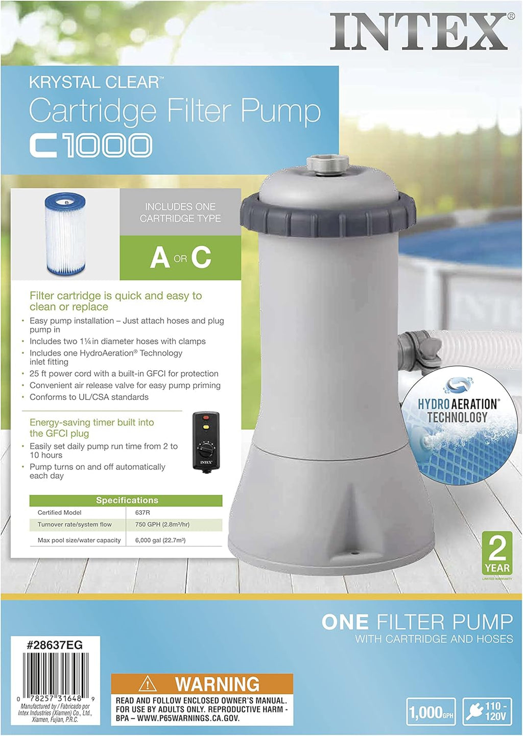 Cartridge Filter Pump for Above Ground Pools, 1000 GPH, Pack of 2 P2440