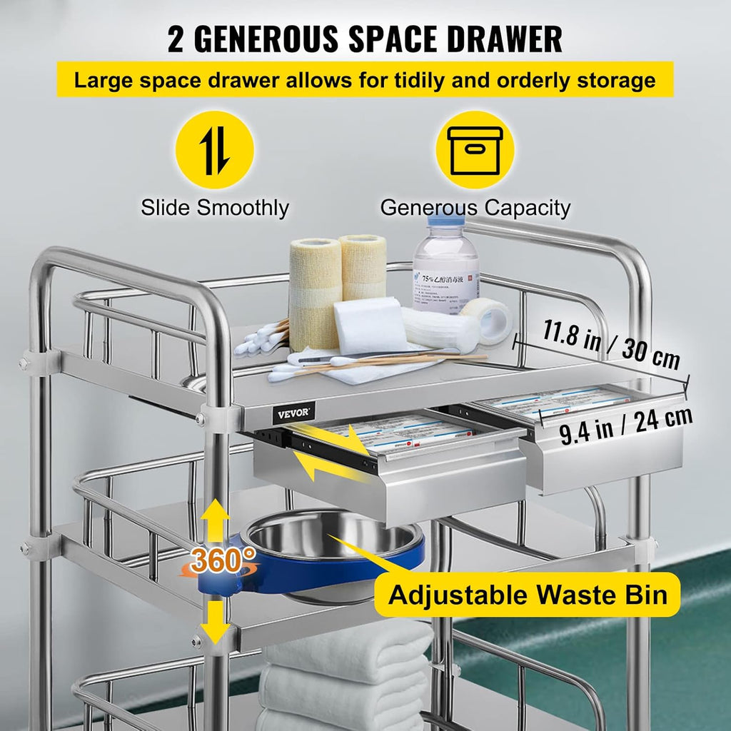 3 Layer Stainless Steel Lab Cart with Drawers W748497