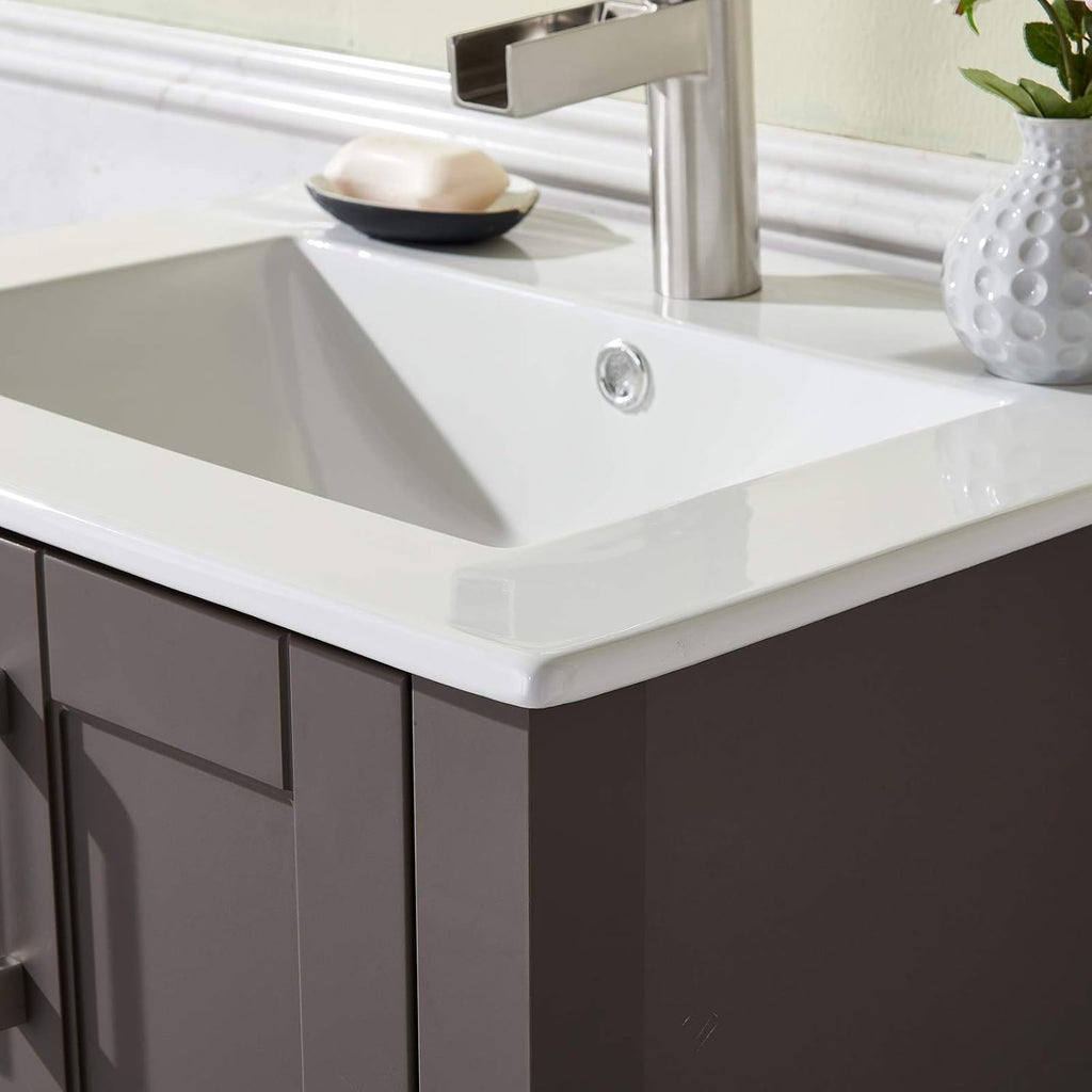24 Inch Grey Wood Bathroom Vanity with Ceramic Sink F727