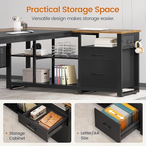 71 in Reversible L Shaped Desk with File Drawers L237