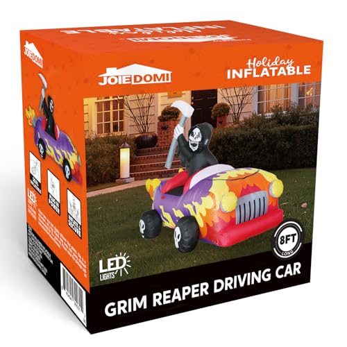 8ft Long Halloween Inflatable Grim Reaper Driving Car with Build-in LEDs H279023