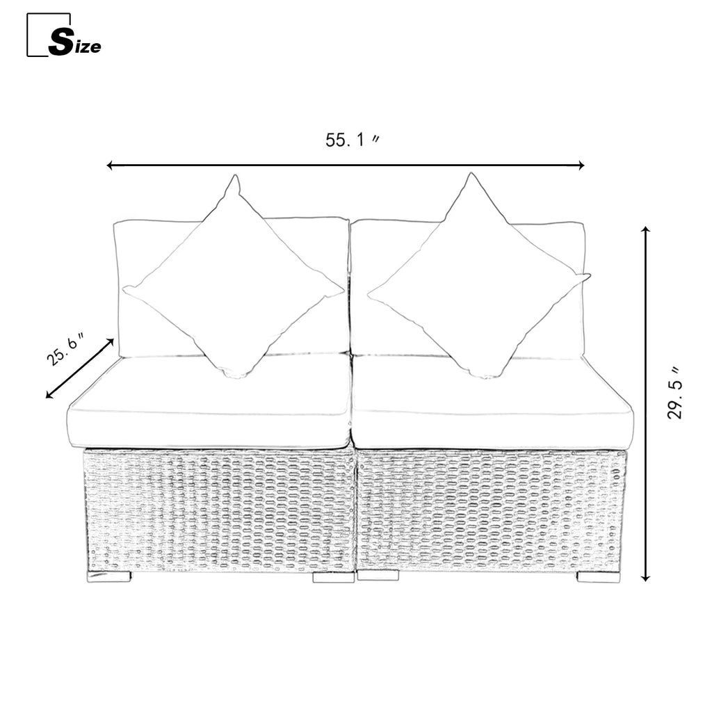 2 Pcs PE Rattan Wicker Patio Sofa Set B684587