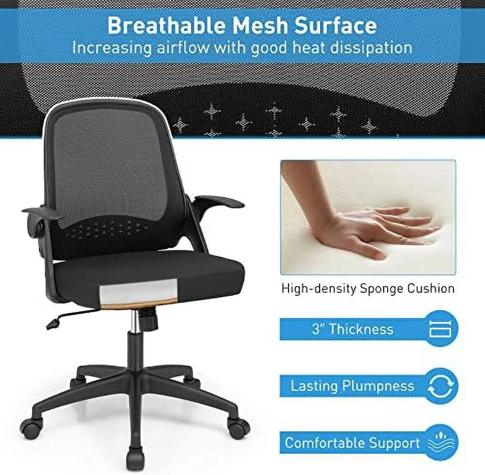 Black Mesh Office Chair with Flip-up Armrest and Lumbar Support S868424