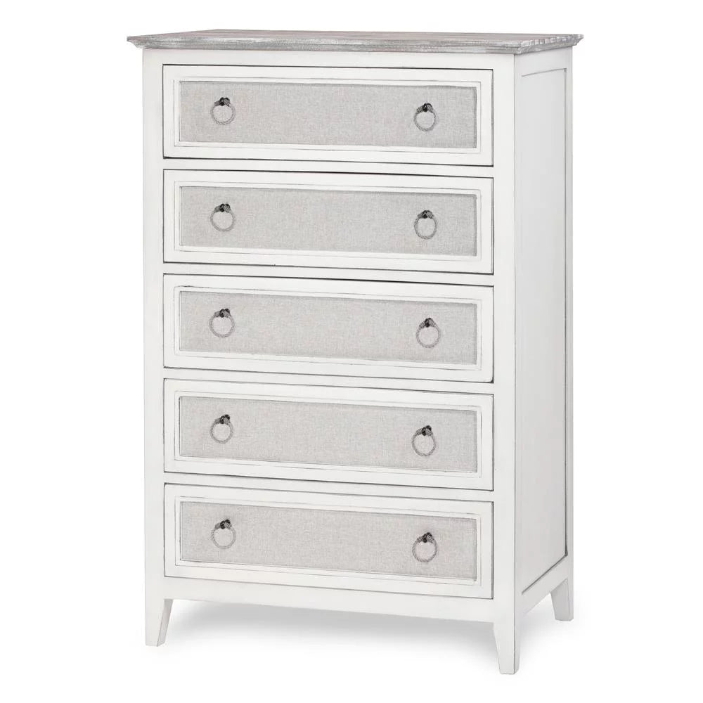 Wood Chest with 5 Drawers in Gray/White O138083