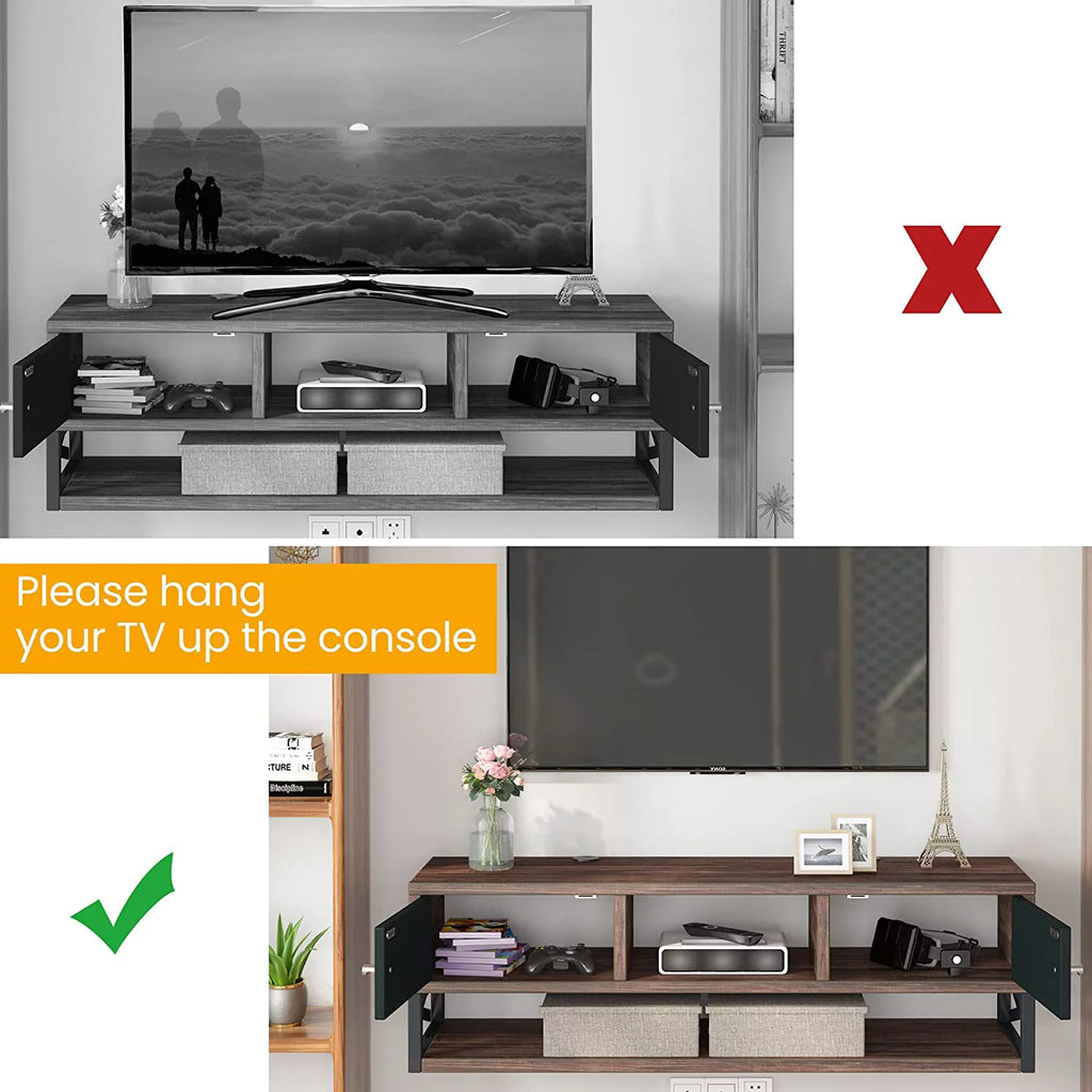 3 Tier Wall Mounted Media Console with Doors Storage S8900