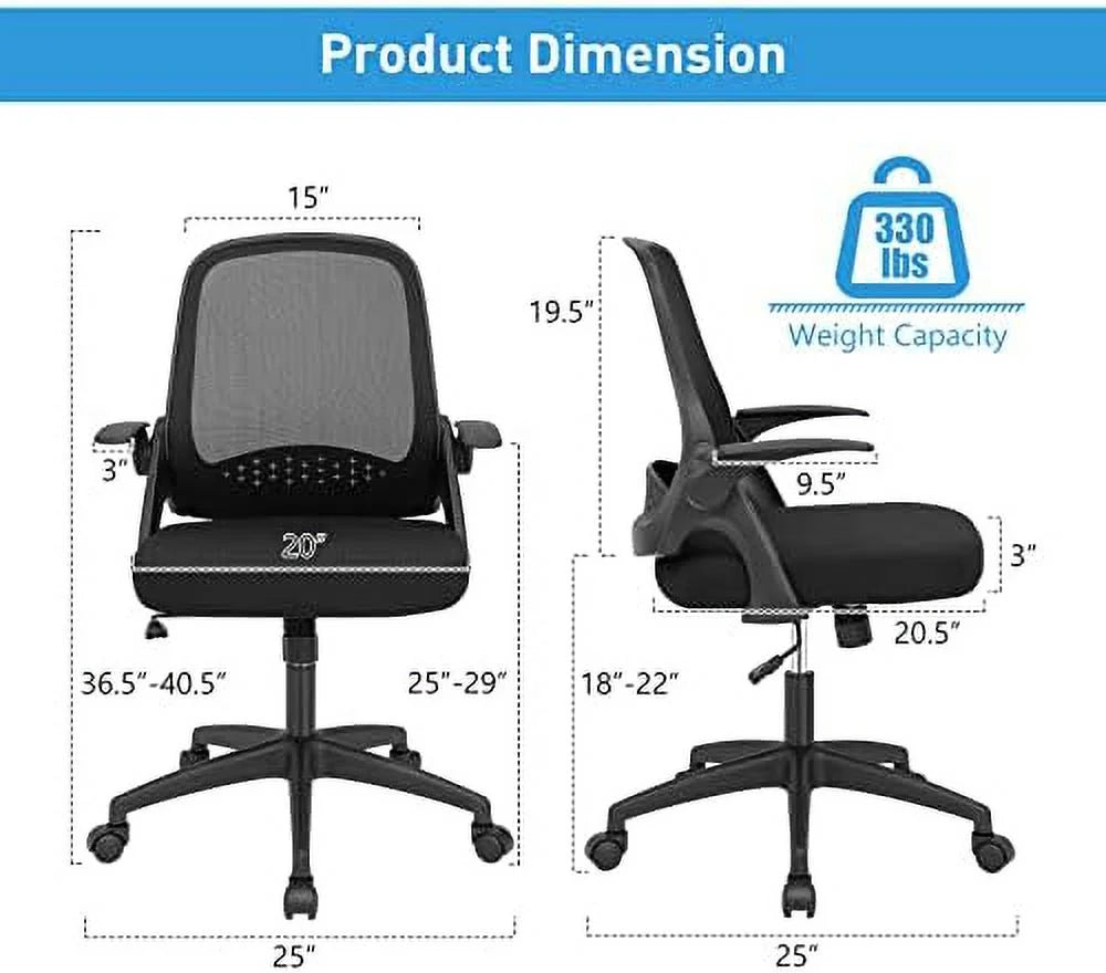 Black Mesh Office Chair with Flip-up Armrest and Lumbar Support S868424