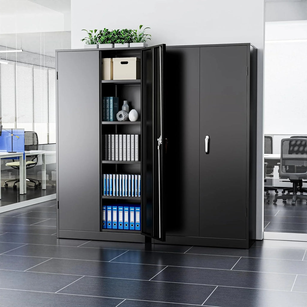 72" Black Metal Storage Cabinet with Doors and Shelves O973115