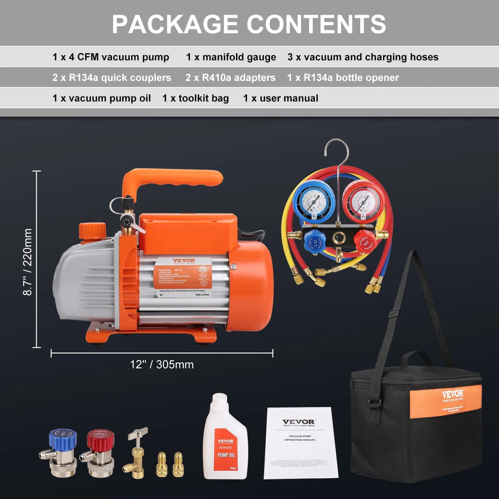 120V 1/5 HP 3.5 CFM HVAC Vacuum Pump with Gauge Set M800