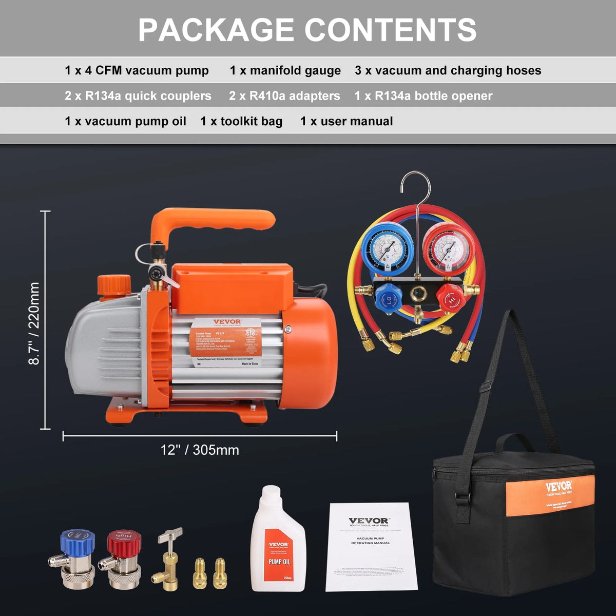 120V 1/5 HP 3.5 CFM HVAC Vacuum Pump with Gauge Set M800