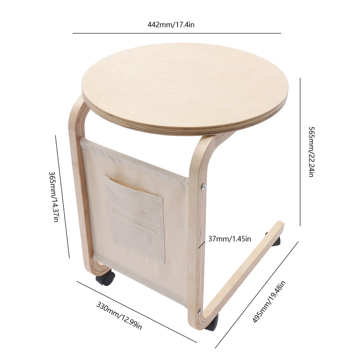 C-shaped Sofa End Side Table with Side Pocket H58264