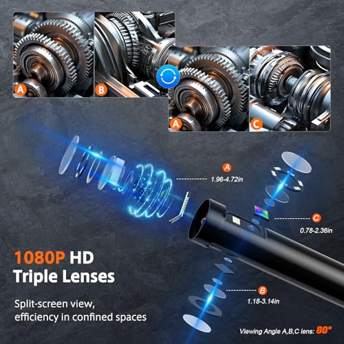 Sewer Inspection Camera, 50FT Semi-Rigid Cable, 5" IPS Screen, IP67, 32G Storage Card, Carrying Case V6120
