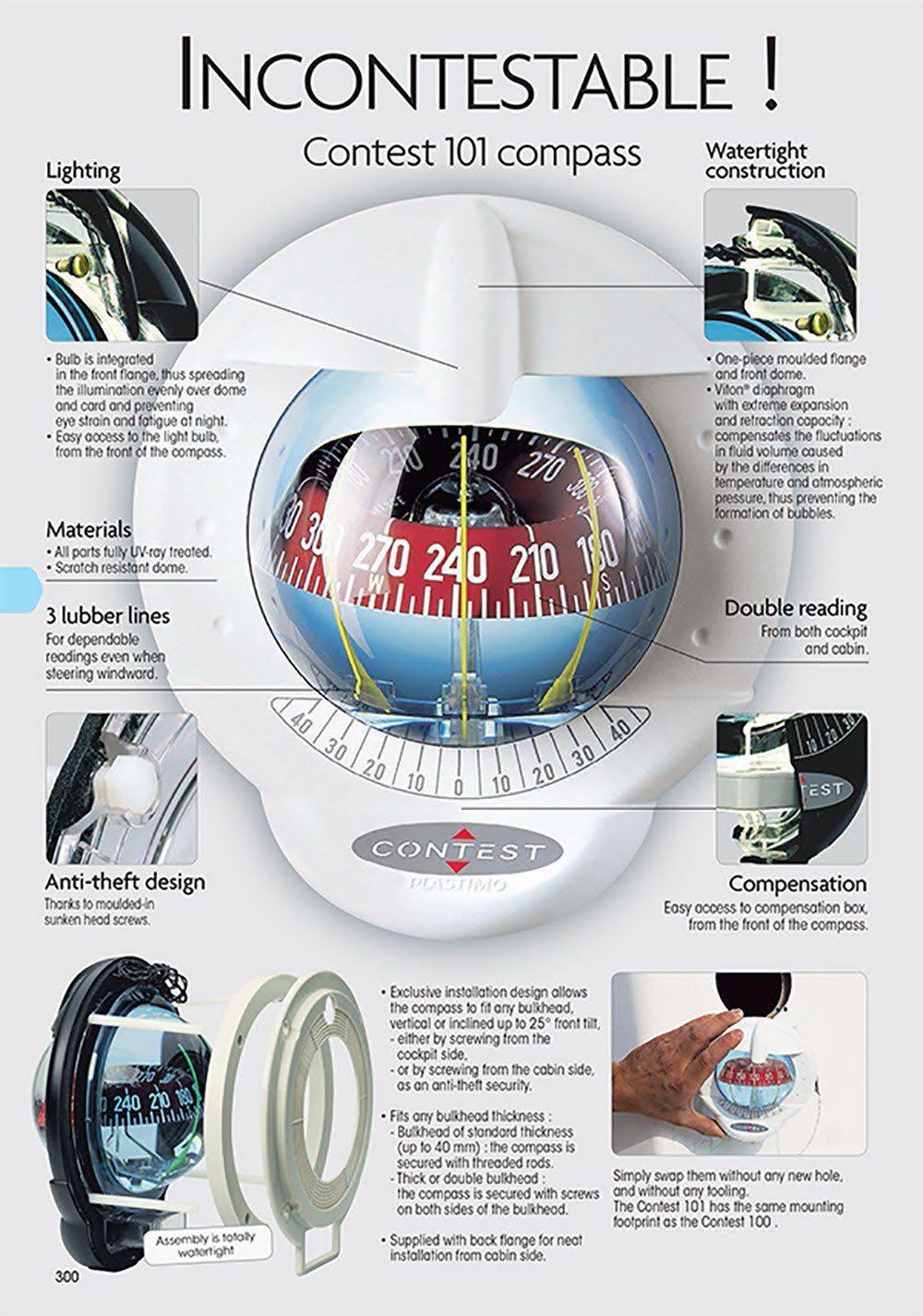 White Vertical Bulkhead Compass P9297
