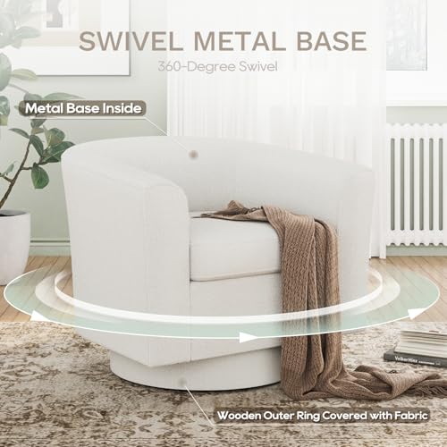 Beige Upholstered Swivel Accent Chair with Ottoman Y917